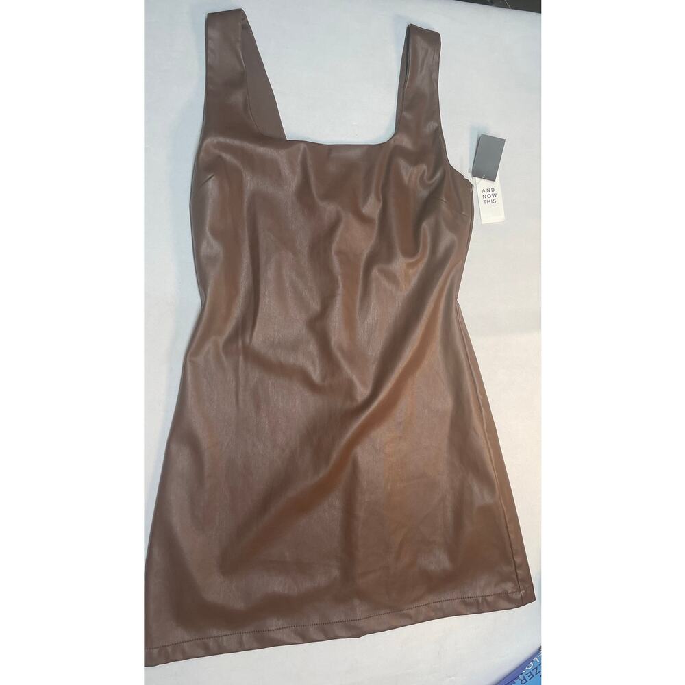 Chocolate Brown And Now This faux leather mini dress size Med, style MR10133GSPU